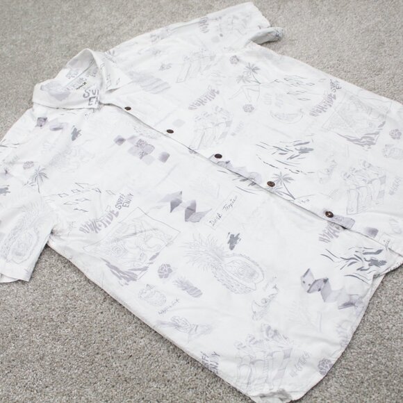 Hurley Camp Shirt Mens Large White/Gray Doom Reverse Print Woven S/S Button Up - Picture 6 of 16